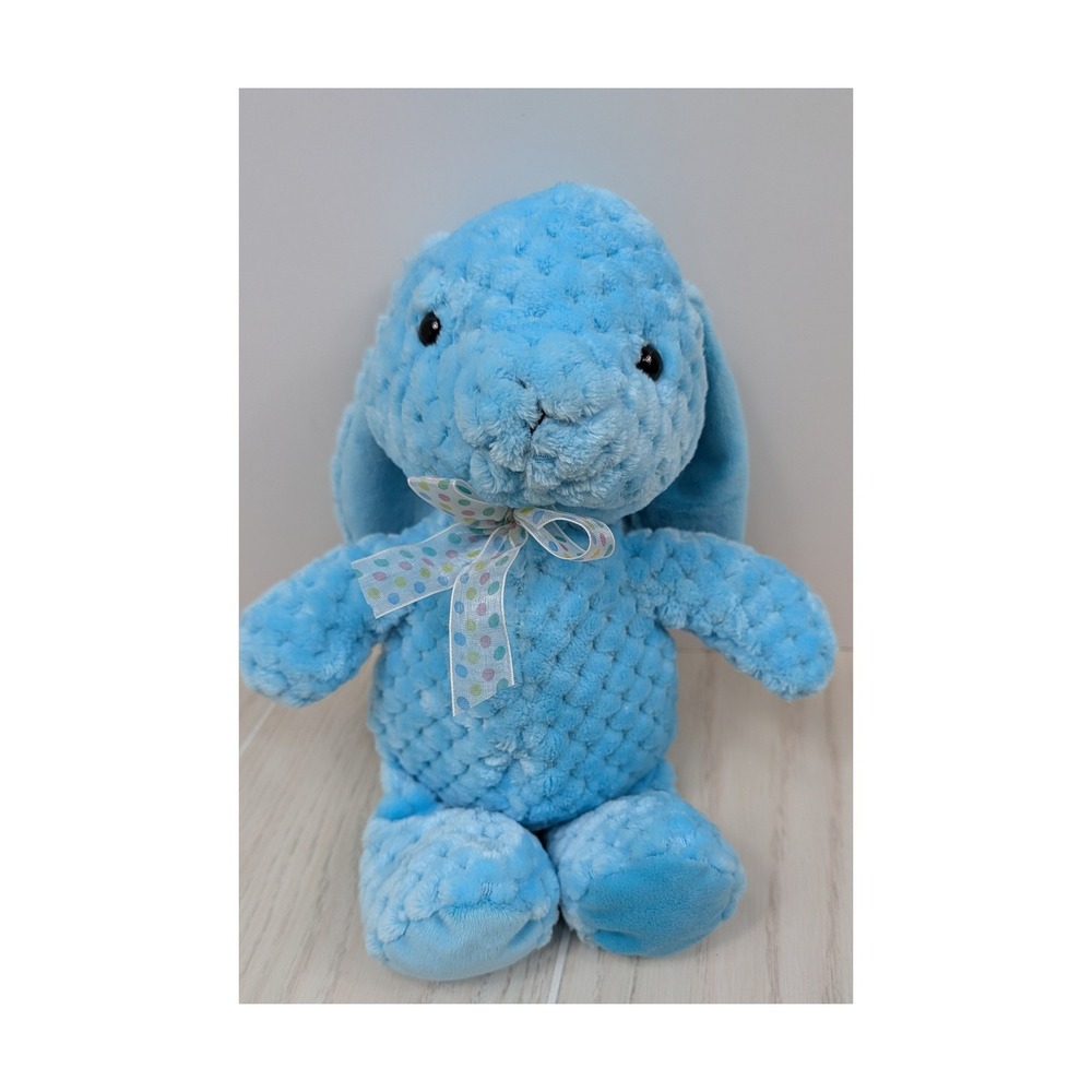 Publix Plush Bunny Rabbit Blue Textured Quilted fur Polka Dot Bow